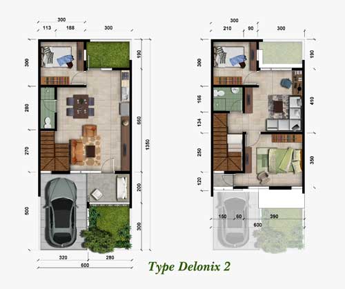 Denah rumah Type Delonix 2 Green Urban Galaxy