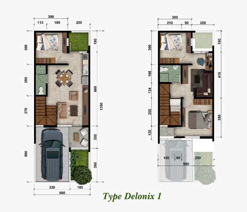 Denah rumah Type Delonix 1 Green Urban Galaxy